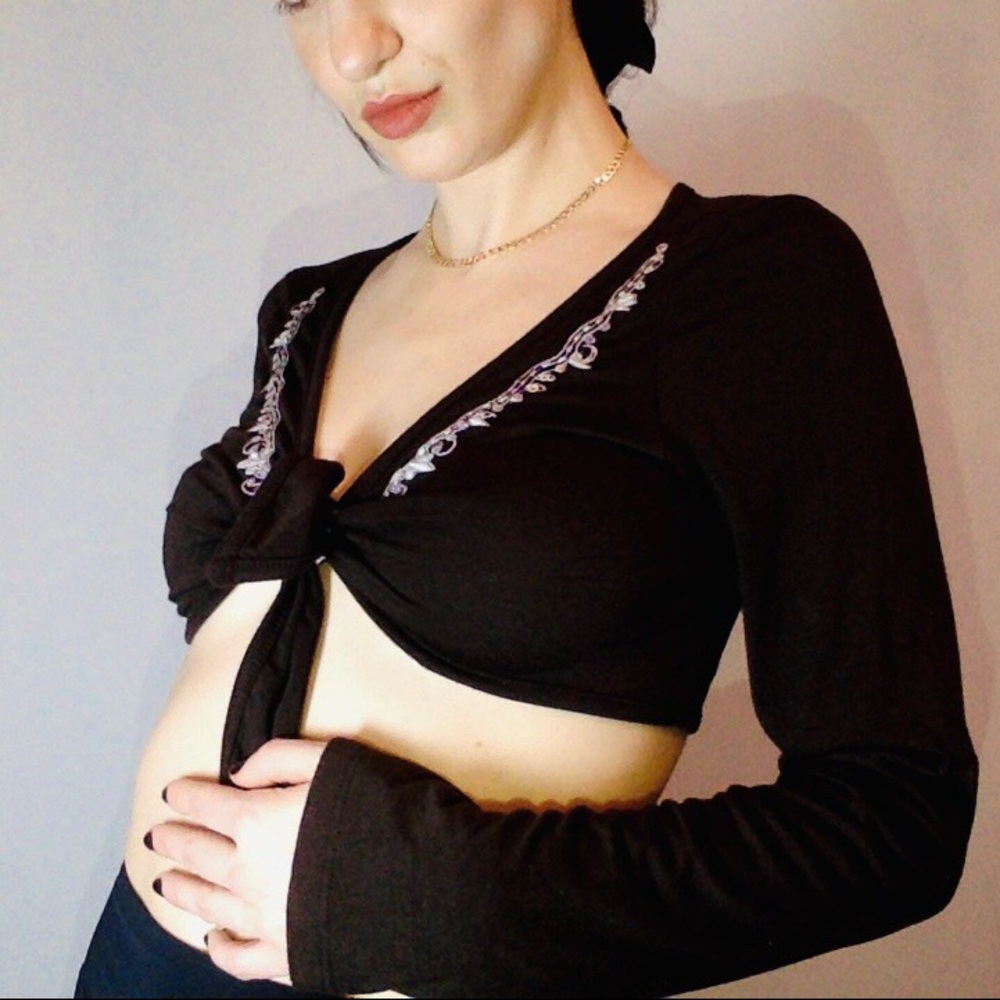 Tie up sequin crop long sleeve